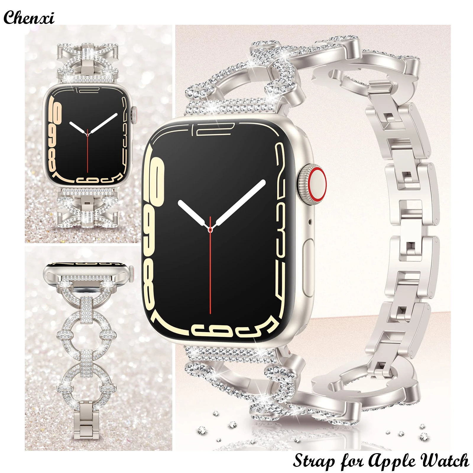 

Luxury Metal strap for Apple watch band fashion bling bracelet chain for iwatch87654321SE Ultra 38 40 41 42 44 45mm women wrist