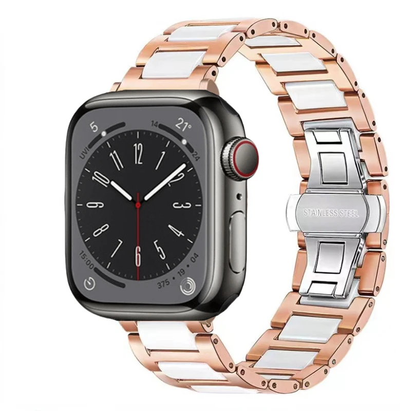 Ceramic+Metal Strap For Apple Watch Ultra Band 49mm 9 8 7 45mm 41mm Stainless Steel Bracelet iWatch 6 5 4 SE 44mm 40mm 42mm Belt