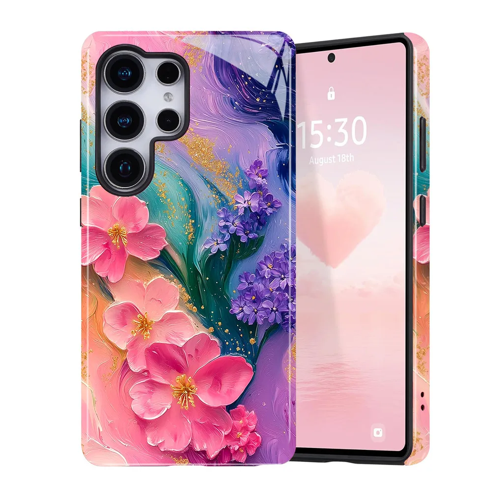 Oil Painting Flower Pattern Phone Case For Samsung S26 S23 S24 S25 Plus Ultra A16 A26 A36 A56 5G Double Layer Back Cover