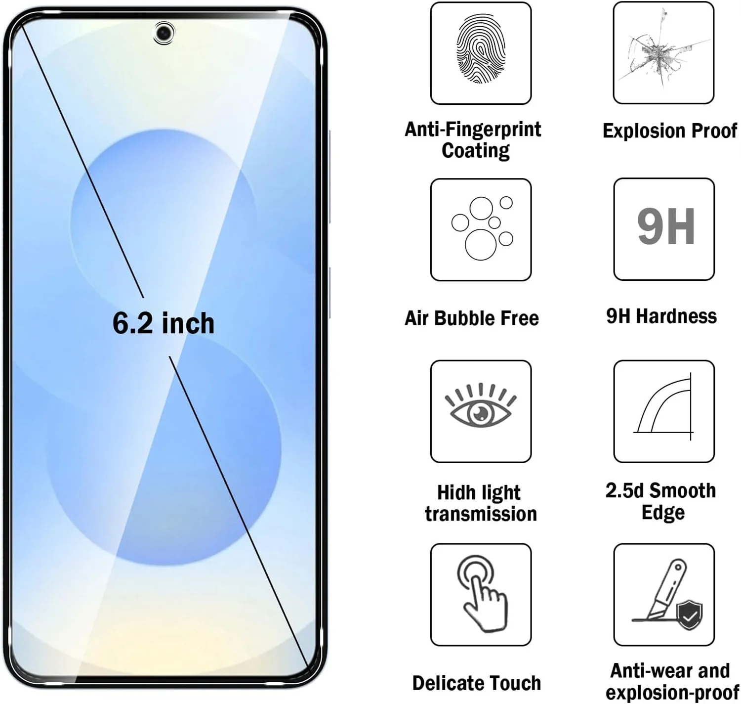 Screen Protector for Samsung Galaxy S25 Tempered Glass 9H Transparent Clear Anti Scratch