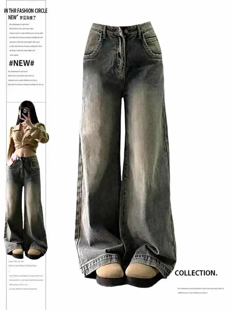 

Women's Baggy Jeans Wide Fit Korean Denim Pants Simple American Retro 2000s Y2K Harajuku Cowboy High Street Chic New Tide New