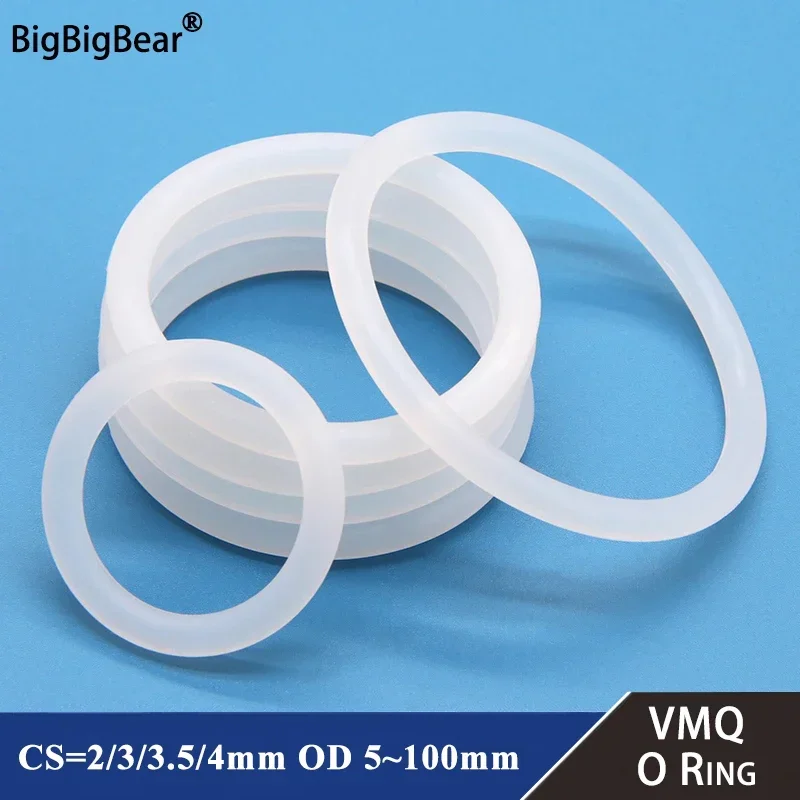 50pcs VMQ O Ring Thickness CS 2/3/3.5/4mm White Rubber Seal Rings OD 5-100mm Heat-Resistant Food Grade Silicone O-Ring