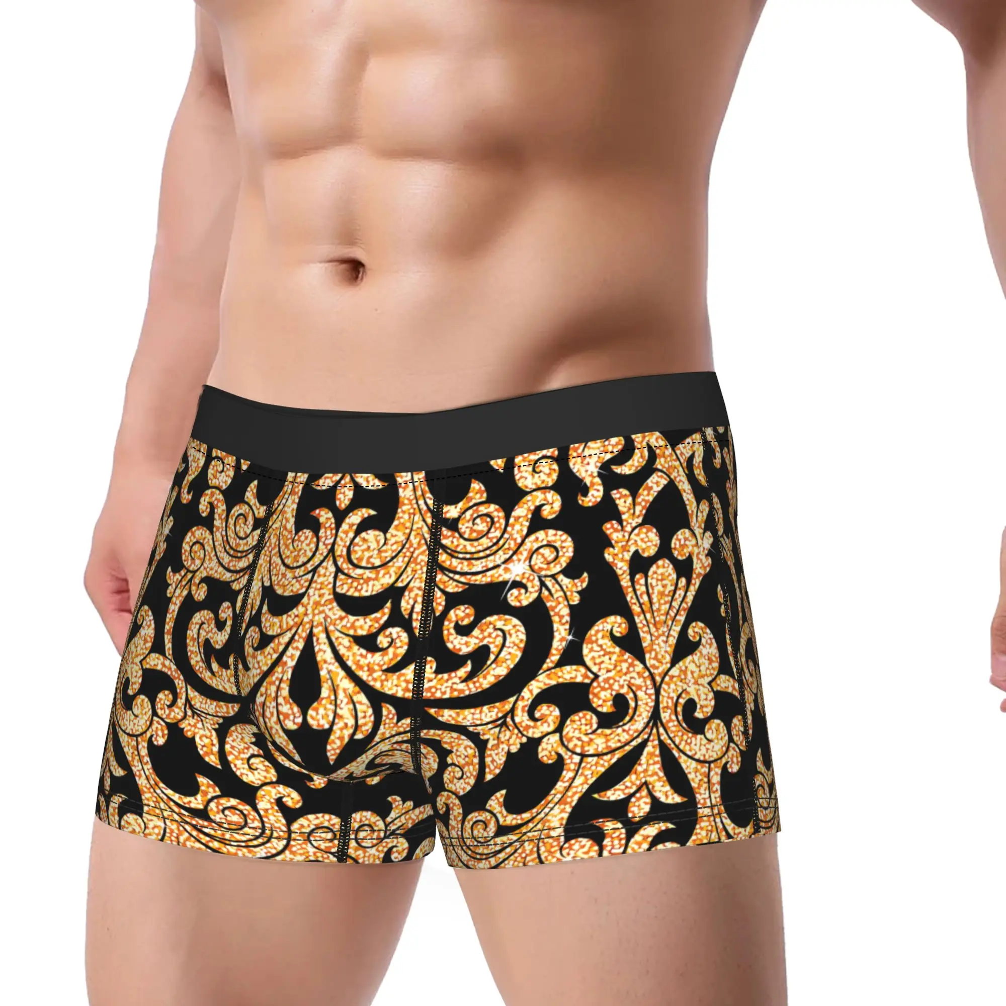 Custom Golden Lion And Damask Ornament Underwear  Men's Boxer Brief Funny Trunk Hot Sale Customs Plus Size Underpants