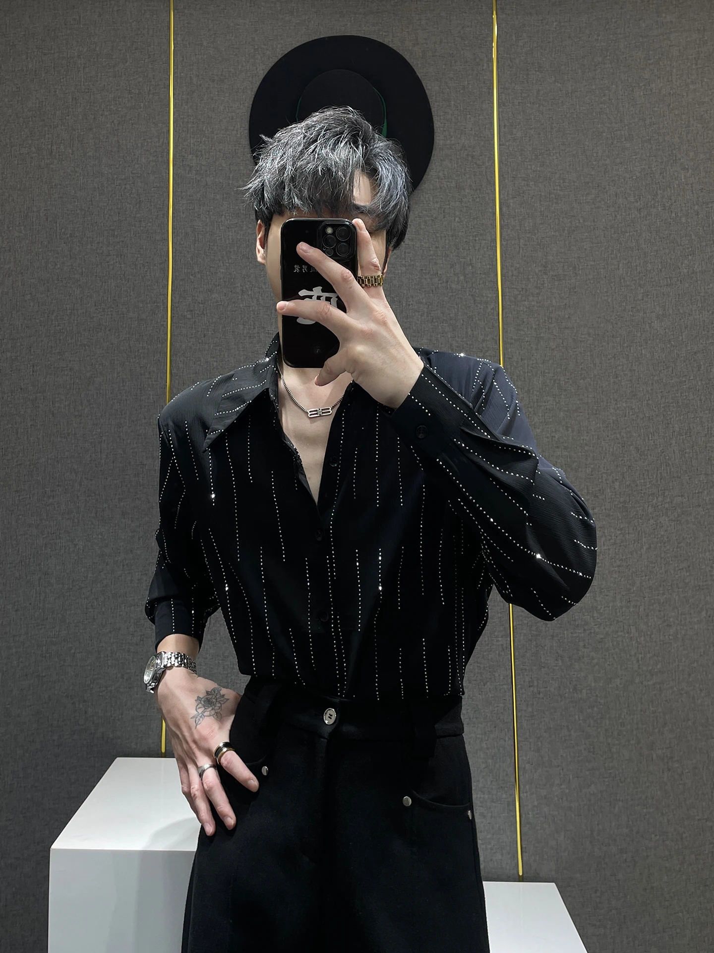 

Summer New Men's Loose Long Sve irt Diamond Heat Treaent Breathable Stripe Casual Faionable Teenager's Clothing