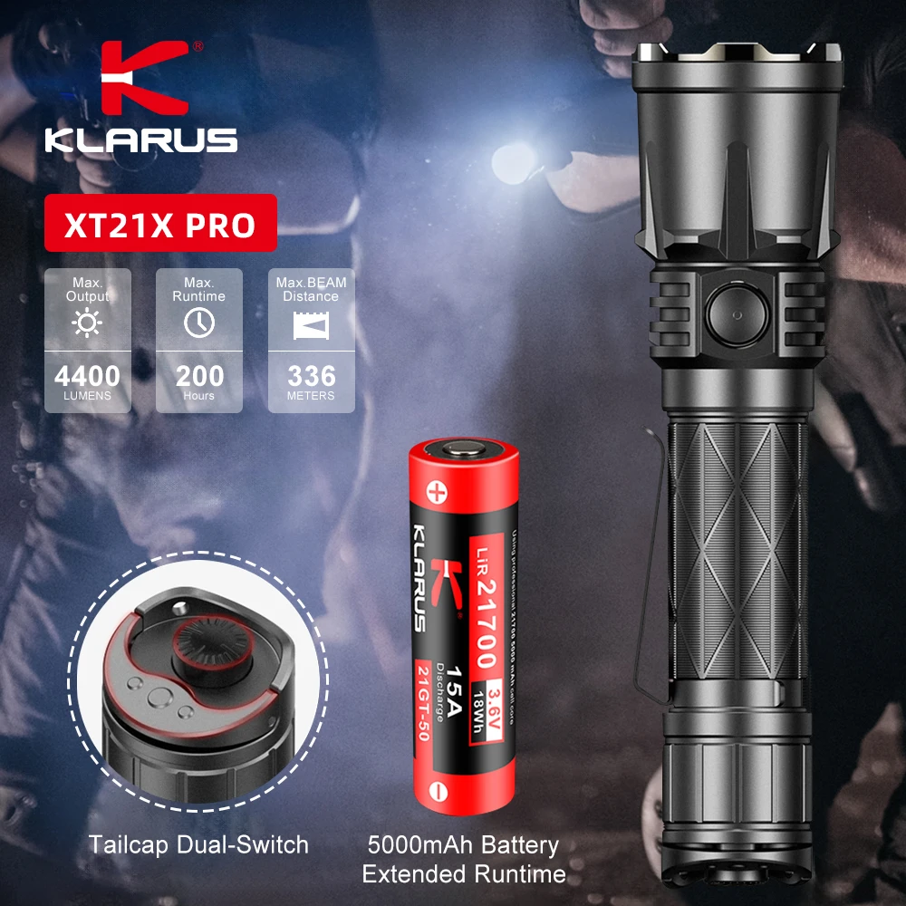 Klarus XT21X Pro Rechargeable Flashlight With USB charging LED Lantern Smart Tactical Flashlight 21700 Torch 4400LM Power Bank