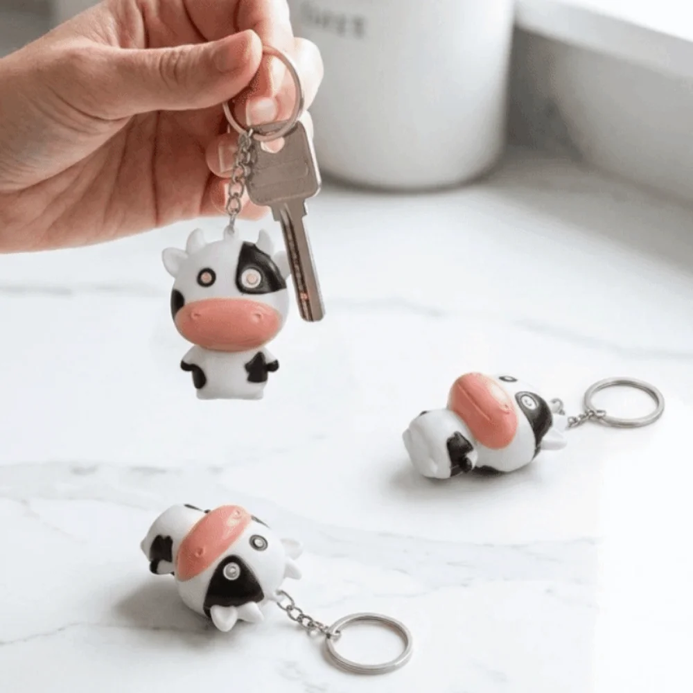 Cartoon Cow Sound Light Fidget Keychain Hanging Glow Sound Feature LED Eyes Cow Pendant Fidget Mini Cow Bag Pendant Daily Decor