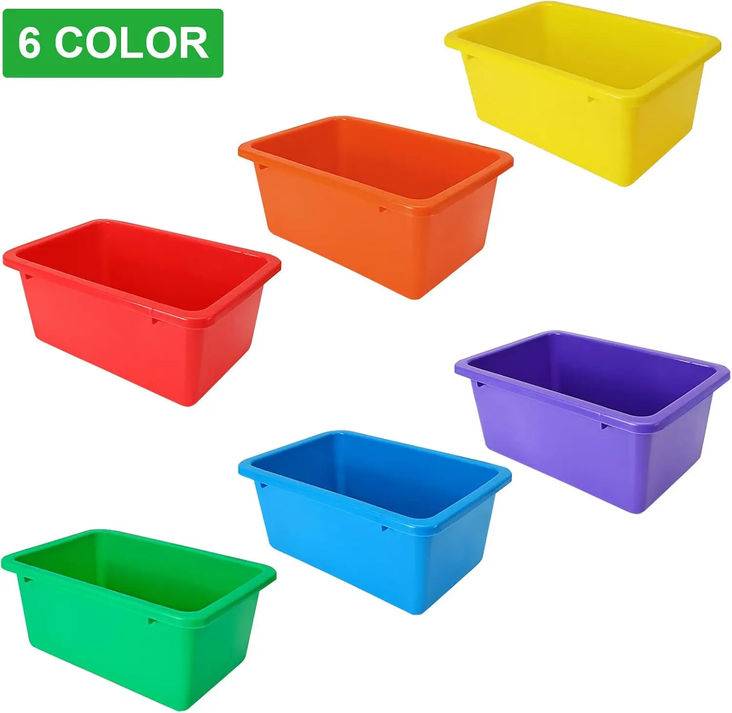 6 Colored Plastic Storage Bins, Small Cubby Bins with Lids, Toy Storage Containers, Stackable Organizer Cubby for Classroom Home