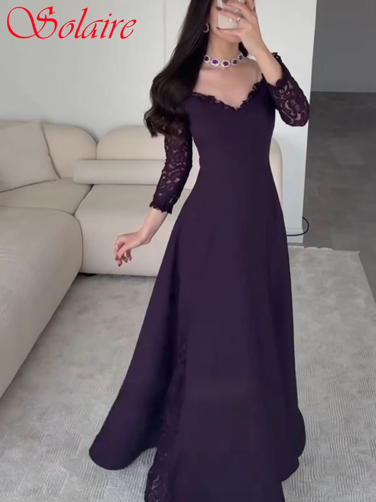 

Customized A-Line V-Neck Long Sleeves Elegant Formal Evening Dress Delicate Bespoke Occasion Gowns Fashion Modern Prom Dress