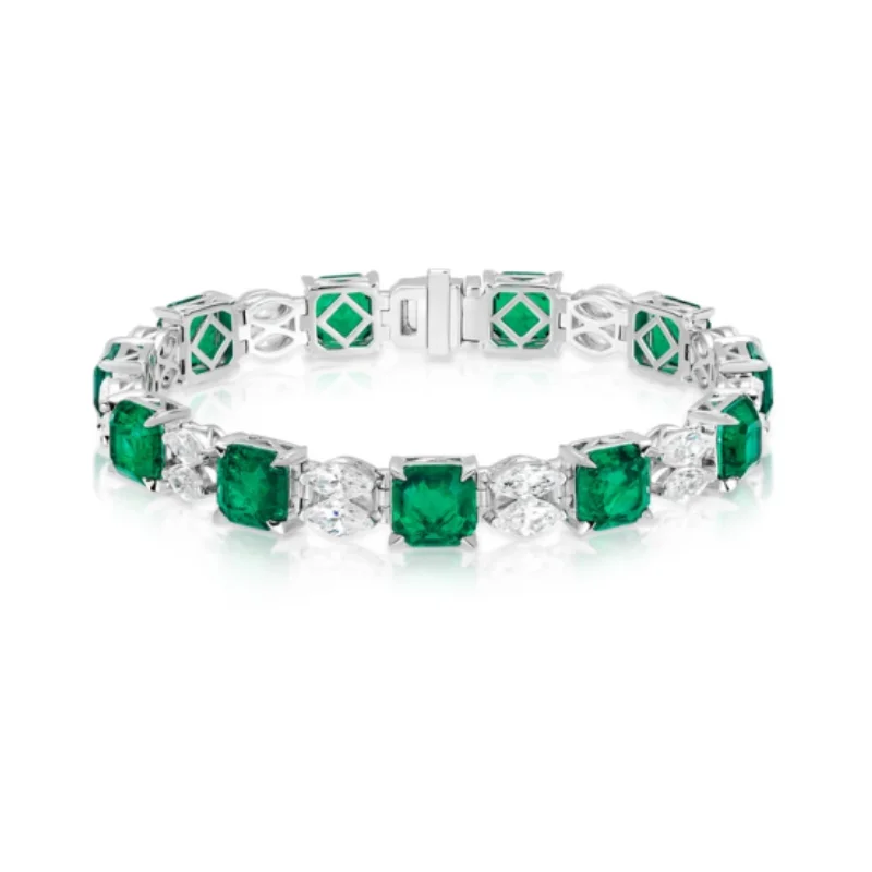 

Bellux 925 Silver Synthetic Zircon Green Bracelet Emerald Square Asscher Full Diamond Horse Eye Fashion Forest Series Bracelet