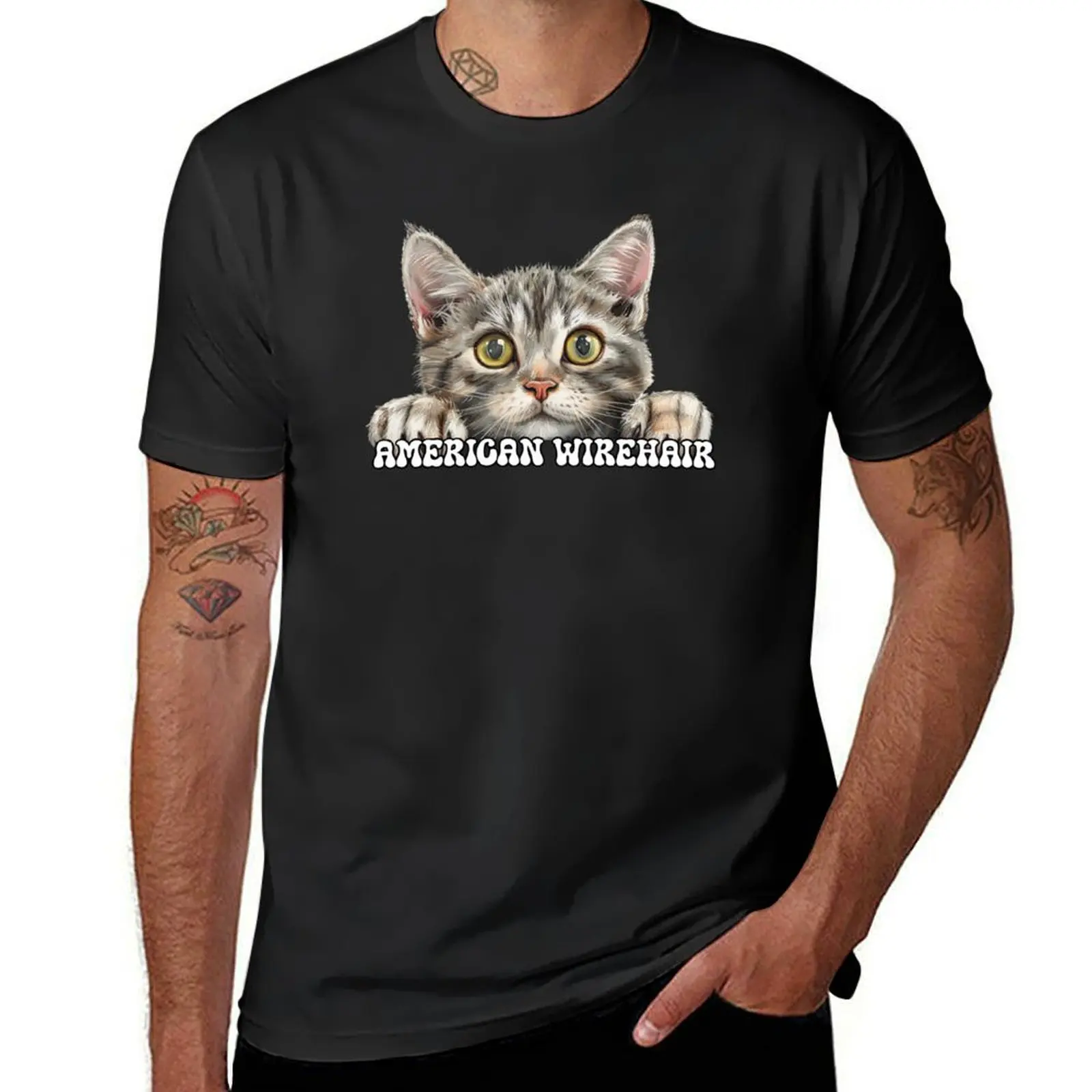 American Wirehair, Tabby Cat, Watercolor Style Design T-Shirt cute clothes boys animal print mens clothes