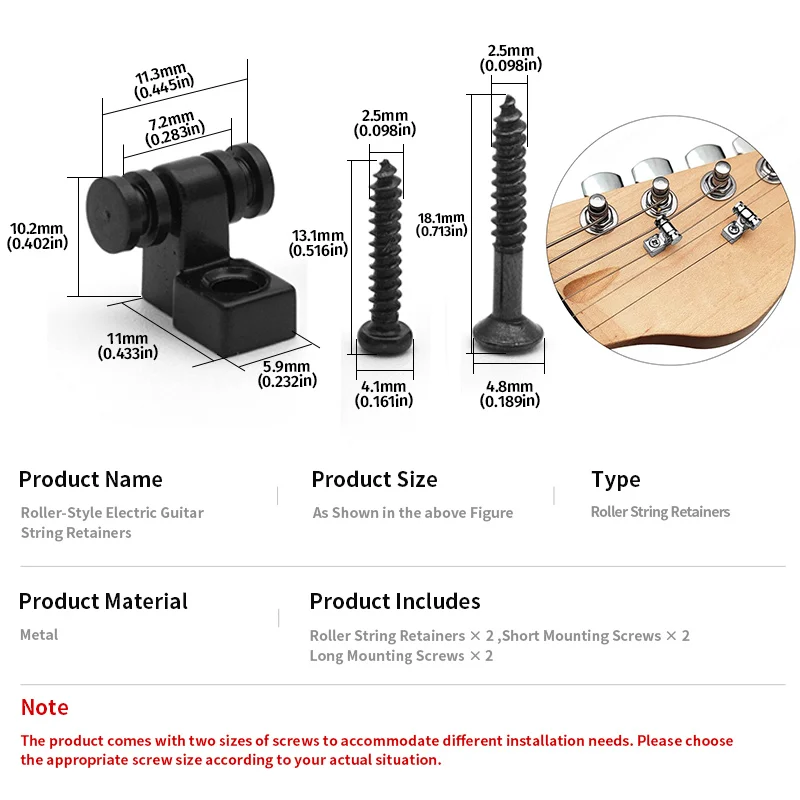 2-4pcs Electric Guitar Roller String Retainers with Two Sizes of Mounting Screws Multiple Colors Available Roller String Tree Re