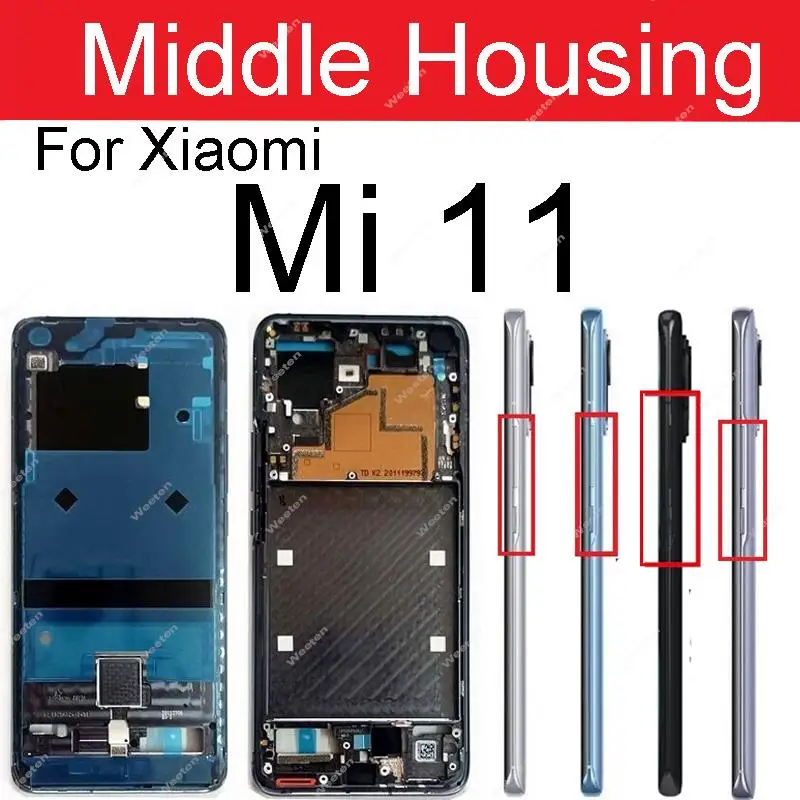 Middle Frame Housing For Xiaomi Mi 11 M2011K2C Rear Middle Bezel Holder Plate with Side Buttons Plate Cover Repalcement Parts