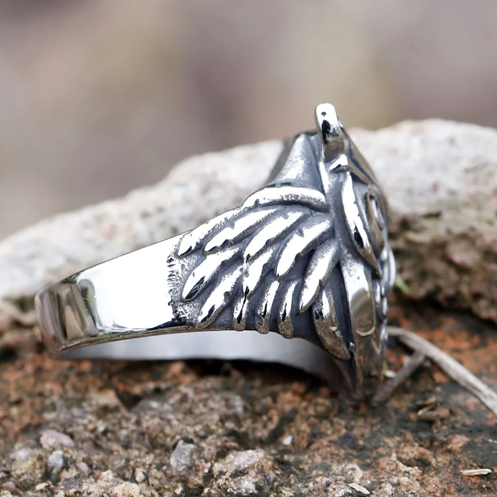 Wholesale Stainless Steel Odin Norse Anel Amulet owl head Viking animal Rings For Men Women Retro Jewelry Gift Dropshipping