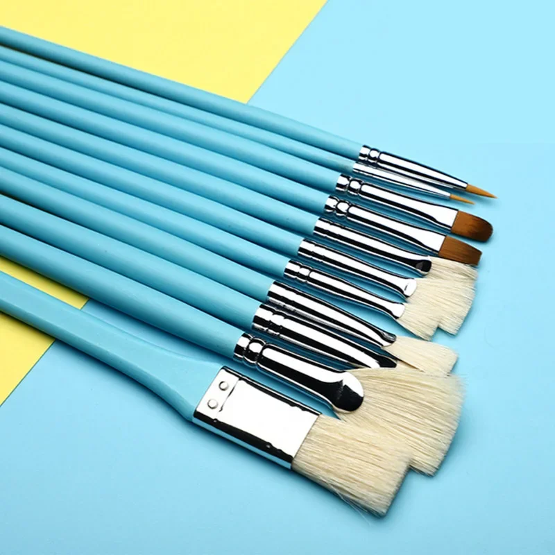 

18 pcs/set Art supplies gouache oil painting dedicated acrylic painting brush Blue long birch rod Mixed hair paint brush