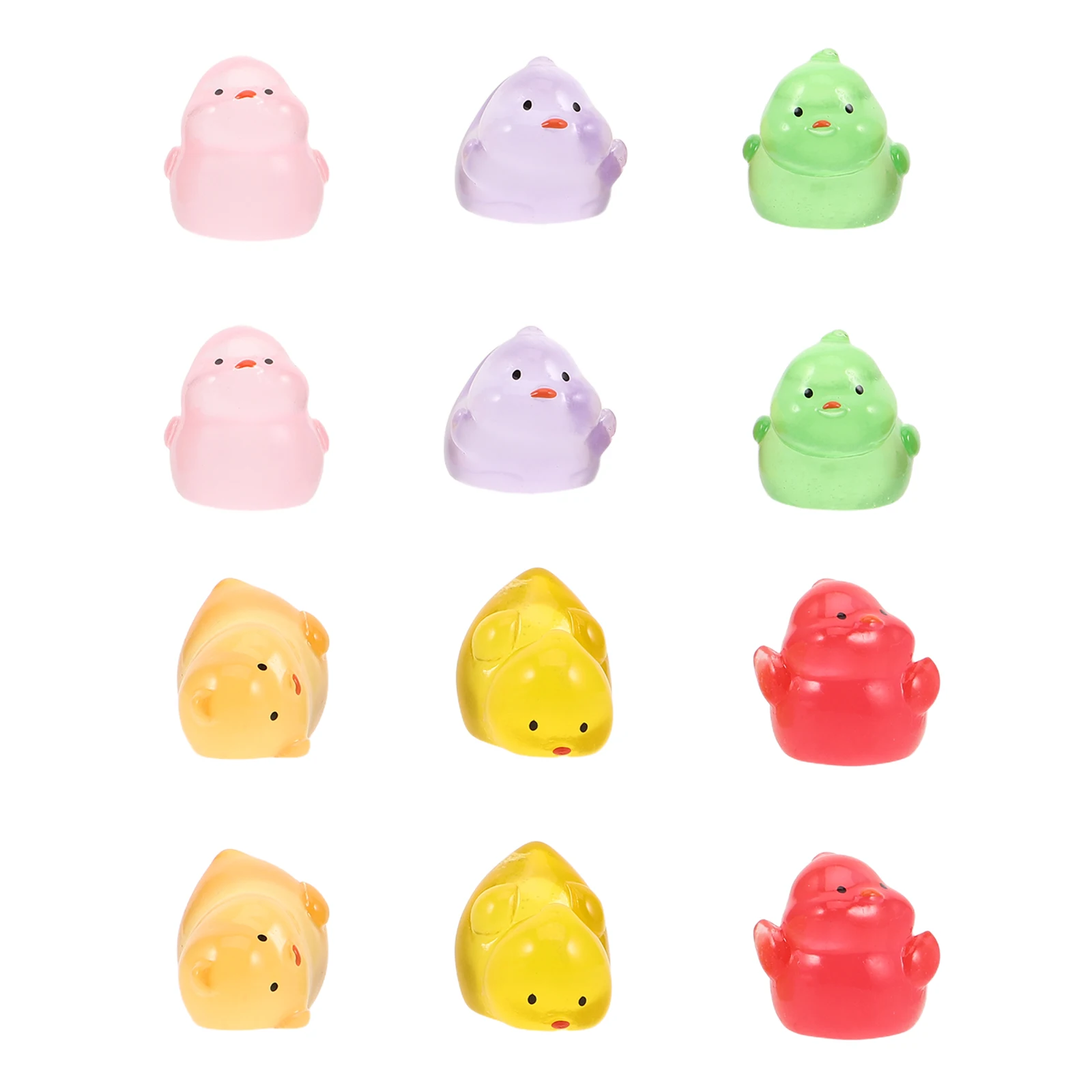 

12Pcs in The Dark Resin Chicken Statue Luminous Tiny Chick for Fairy Garden Micro Landscape Party Decoration