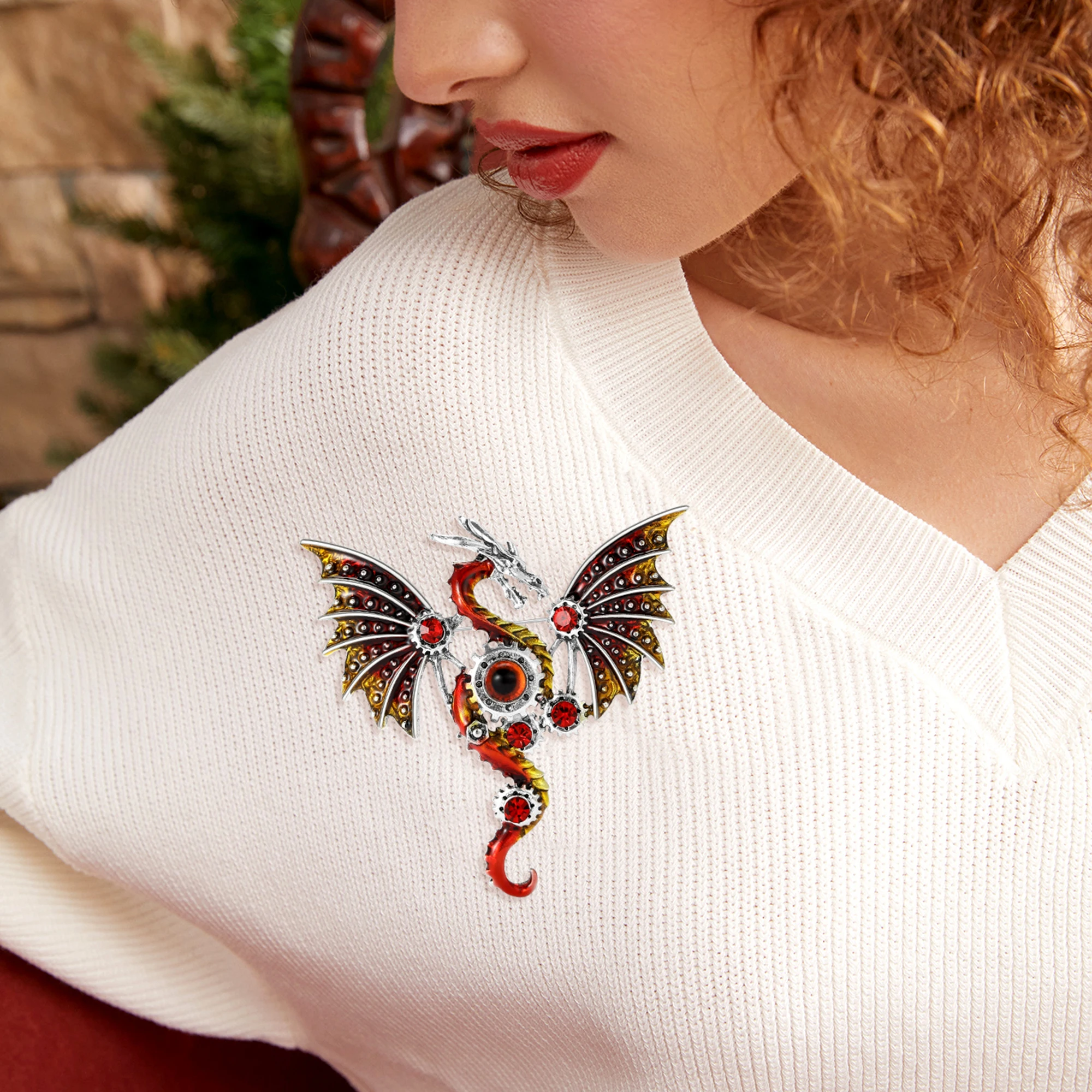 Beaut&Berry Enamel Flying Dragon Brooches for Women Unisex Animal Pins Casual Party Accessories Gifts Friends Decoration