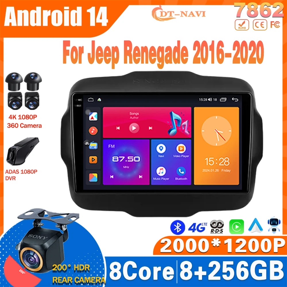 

Android14 Car Radio For Jeep Renegade 2016-2020 Multimedia Video Player Navigation GPS 4G NO 2Din Head Unit Carplay Stereo WIFI