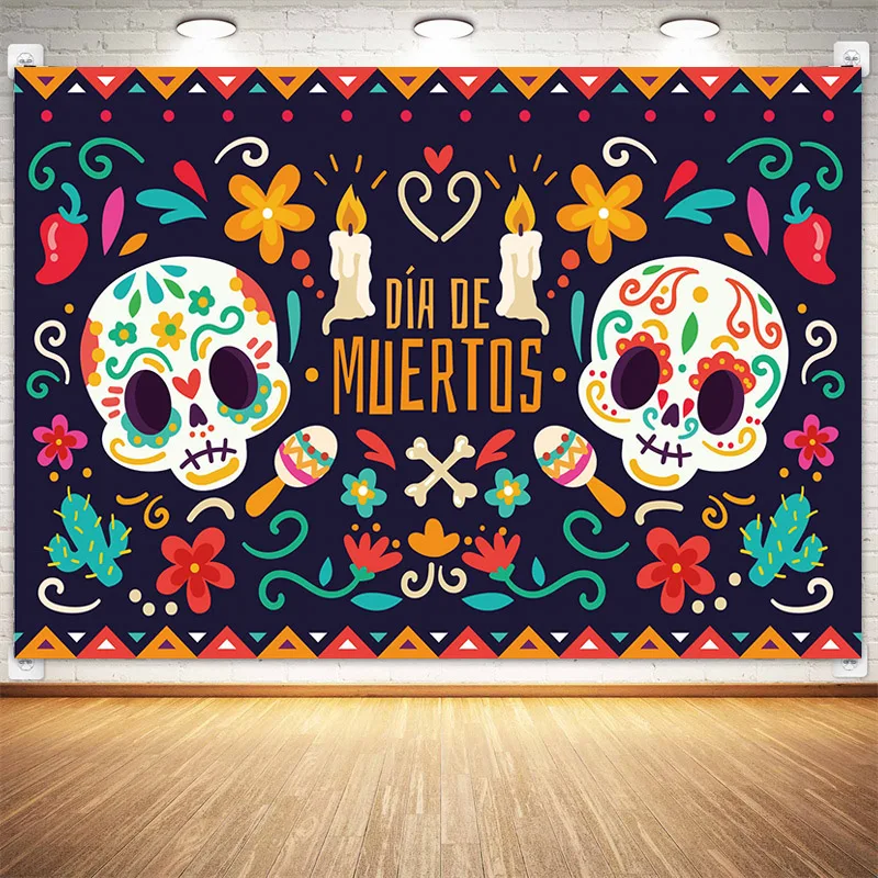 Day of The Dead Photography Backdrop Party Decoration Mexican Halloween Dia DE Los Muertos Skull Background 5x3ft/6x4ft