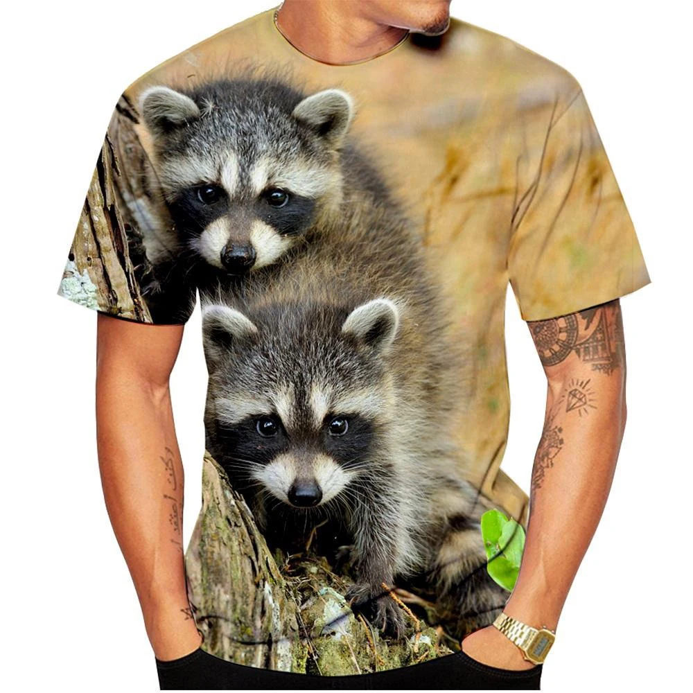 

New Fashion Cute Raccoon 3d Printed T-shirt for Men and Women Casual Short Sleeved Animal Raccoon Shirt Tops for Summer