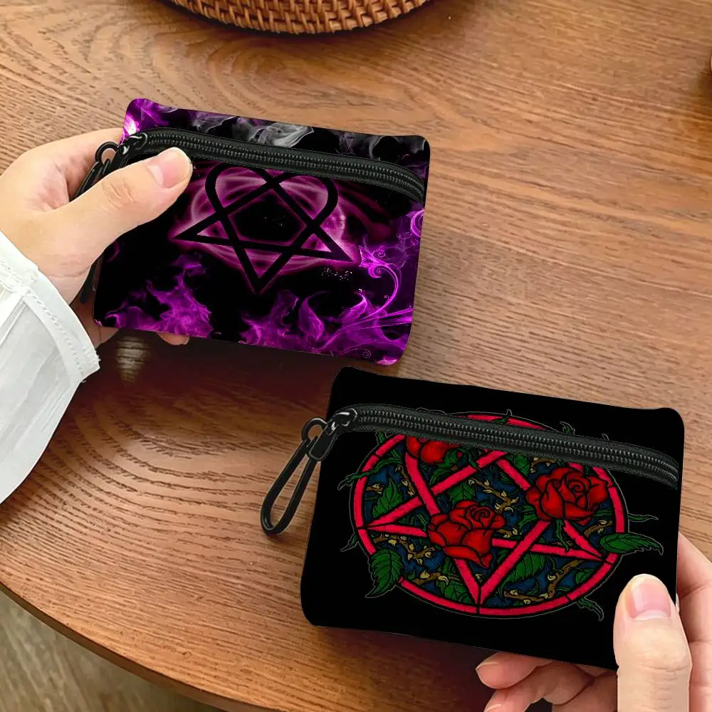 Rock Band H-Him Portable Oxford Cloth Coin Purse Alloy Carabiner Hook Small Zipper Pouch For Backpack Belt Daily