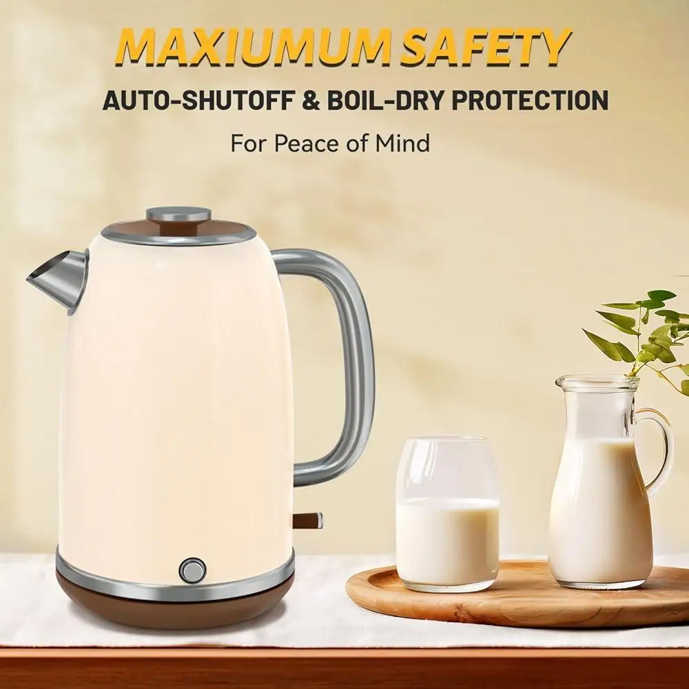 Hervidor eléctrico de acero inoxidable de 1,8 l, hervidor de agua caliente con apagado automático, sin BPA, inalámbrico, con función para mantener el calor, hervir rápidamente, 1200W