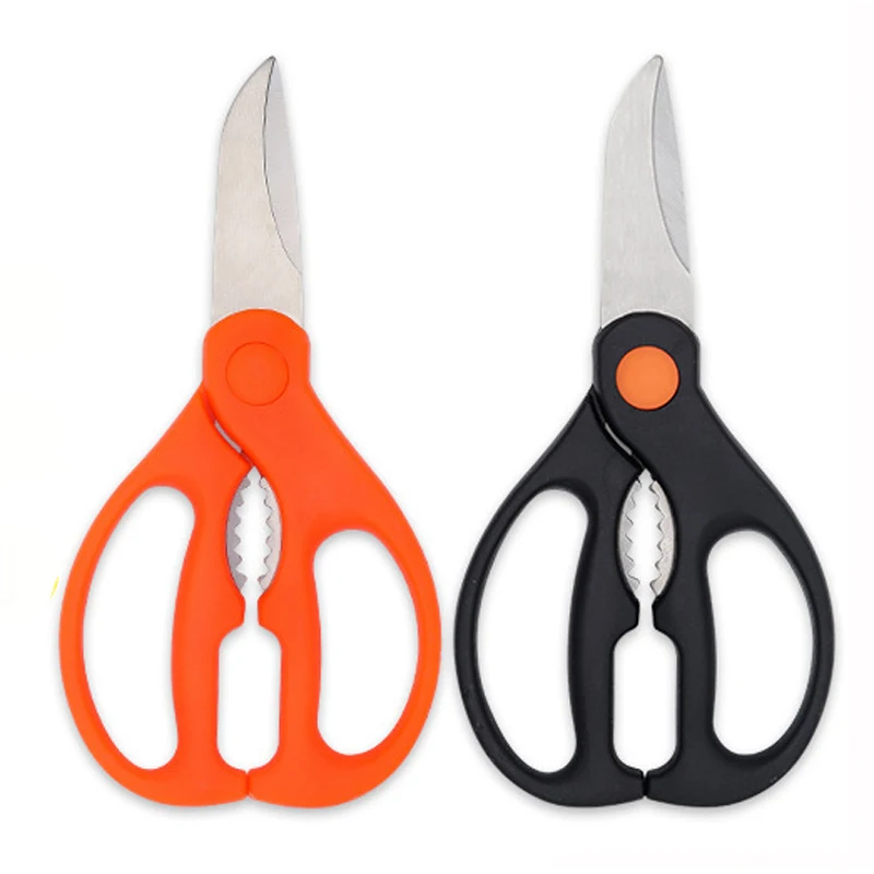 Stainless Steel Sharp Chicken Bone Food Scissors Vegetable Household Black Orange PP Handle Shears Barbecue with Nutcracker