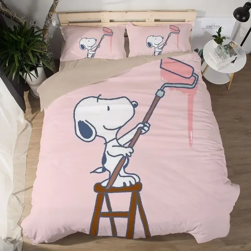 Cute Snoopy new creative cartoon digital printing fashionable soft and comfortable bed sheet and quilt cover three-piece set