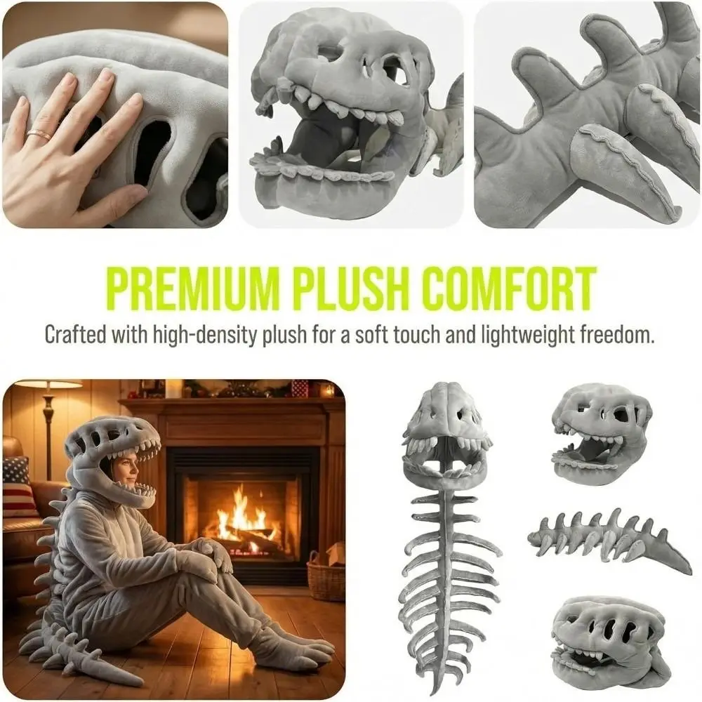 Halloween Cosplay Costume Dinosaur Skeleton Costume Costume Props Stuffed Plush Dinosaur Skeleton Hat Horror Skeleton