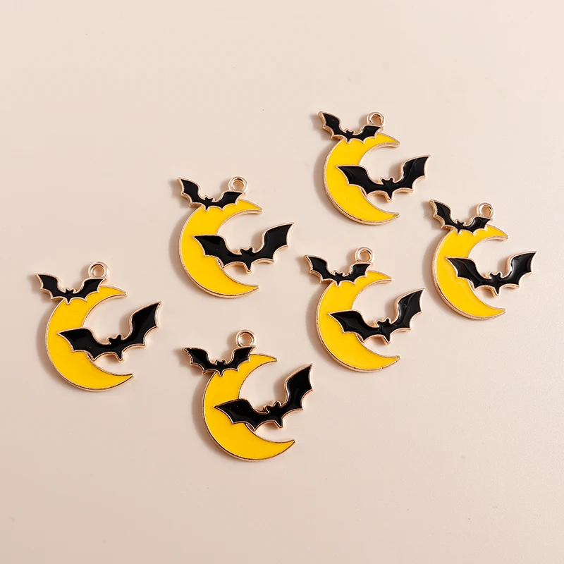 20 Stück 25 x 25 mm süße Emaille Halloween Mond Fledermaus Charms Anhänger für Schmuckherstellung Ohrringe Halsketten Armbänder DIY Bastelbedarf – Detail 6