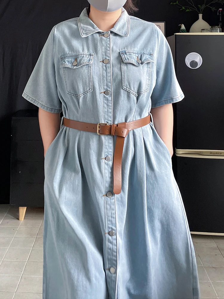 

Джинсы больших размеров, стройнящие, А-силуэт, в корейском стиле, для повседневной носки, хлопок, полиэстер, эластичное волокно, на пуговицах, средняя талия