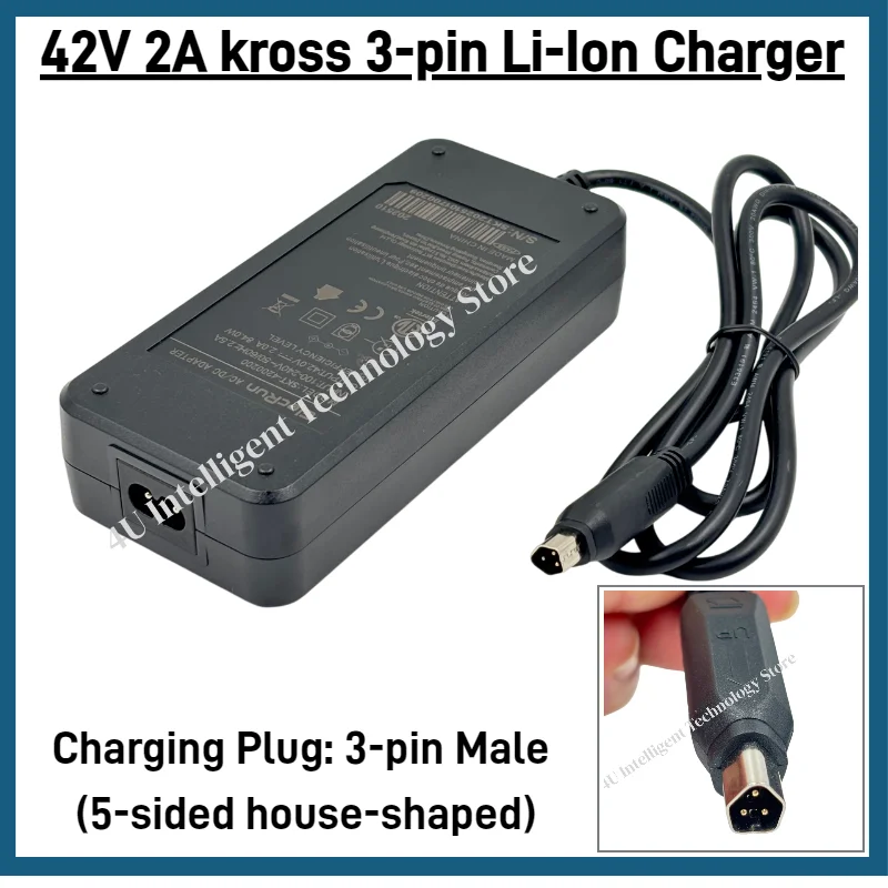 42V 2A PEN 3-pin Li-Ion Charger from Elecrun is compatible with Kross Pentagon 3 pin 36V Phylion Battery-E-bike accessories