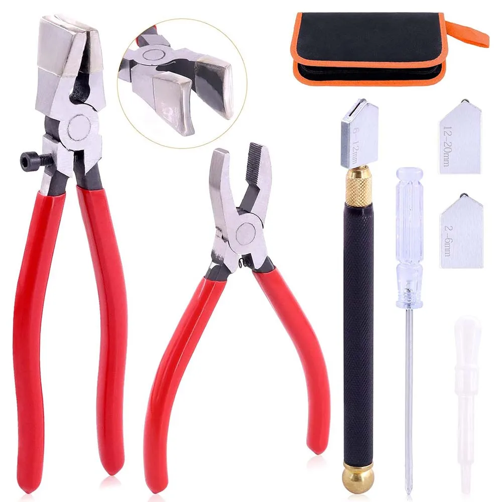 

Glass Running Breaking Pliers Class Cutter Kit, Heavy Duty Glass Cutting Tool with Rubber Tip,for Stained Glass,Mosaics,Breaking