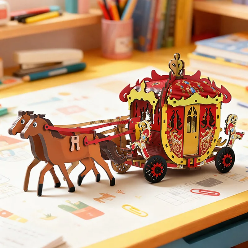 DIY Wooden 3D Puzzle Royal Carriage Model,Montessori Educational Toy for Kids,Brain Development& Hands-On Learning Building Kit