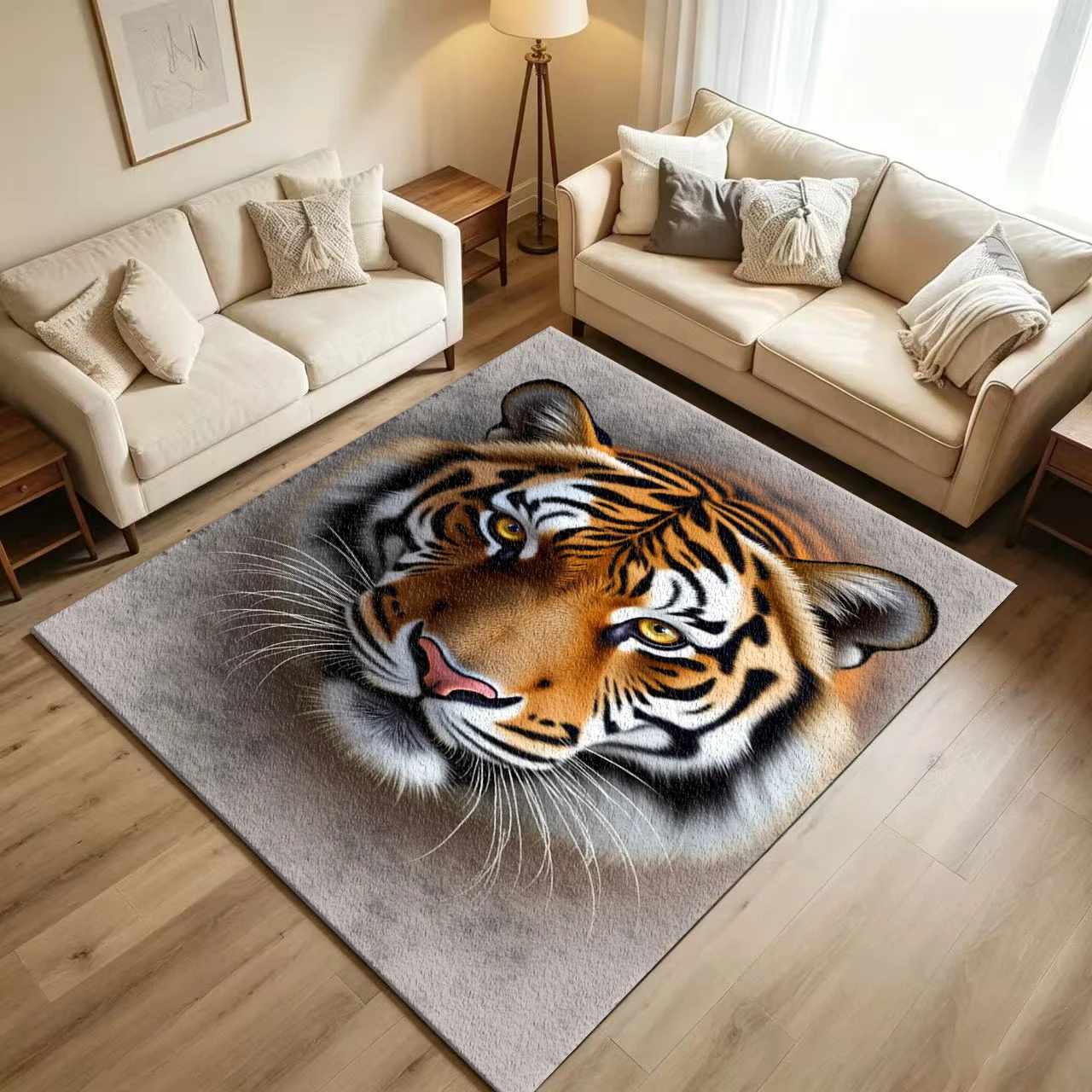 Realistic Tiger Head Animal Portrait Carpet Flooring Wild Beast Art Texture Printed Floor Rug for Household Indoor Home Stylish Decoration