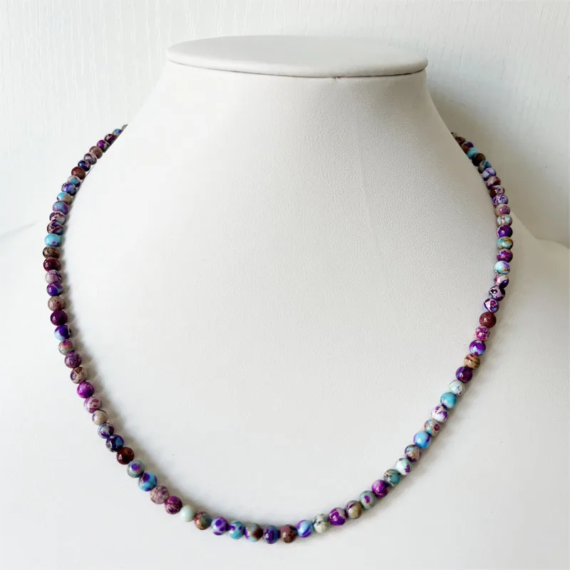 4MM Imperial Turquoise Necklace Purple Blue Snake Skin Gemstone Jewelry Healing Power Natural Stone Regal Gift for Women Girl