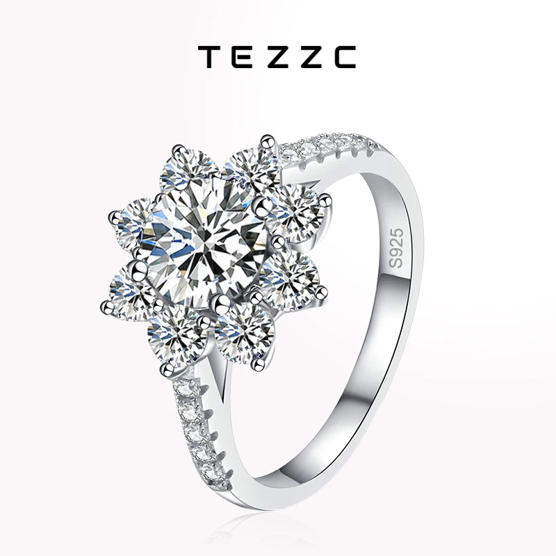 

Tezzc 1ct D VVS1 Moissanite Rings Wedding Flower Ring for Women S925 Sterling Silver Engagement Promise Wedding Band Jewelry