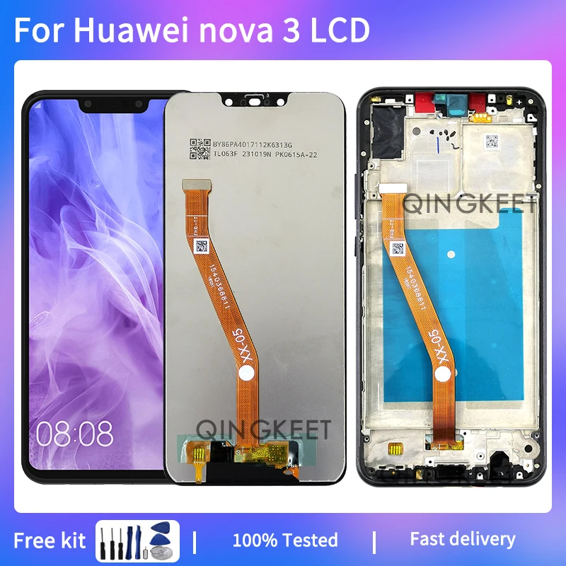 

Новинка 6,3, ЖК-дисплей для Huawei nova 3, цифровой преобразователь сенсорного экрана в сборе для Huawei nova 3, телефон с рамкой