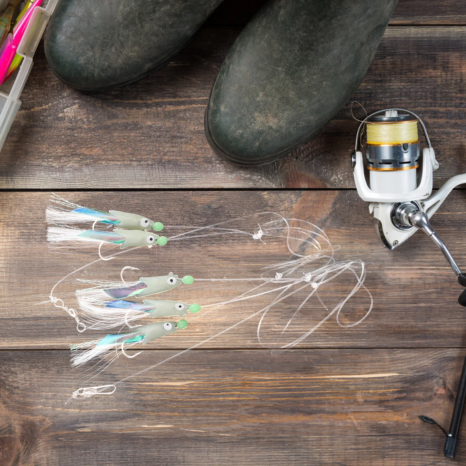 

5Pcs Glow in The Dark Fishing Hooks Night Luminous Multi Hook String Bait for Freshwater Saltwater Carp Fishing