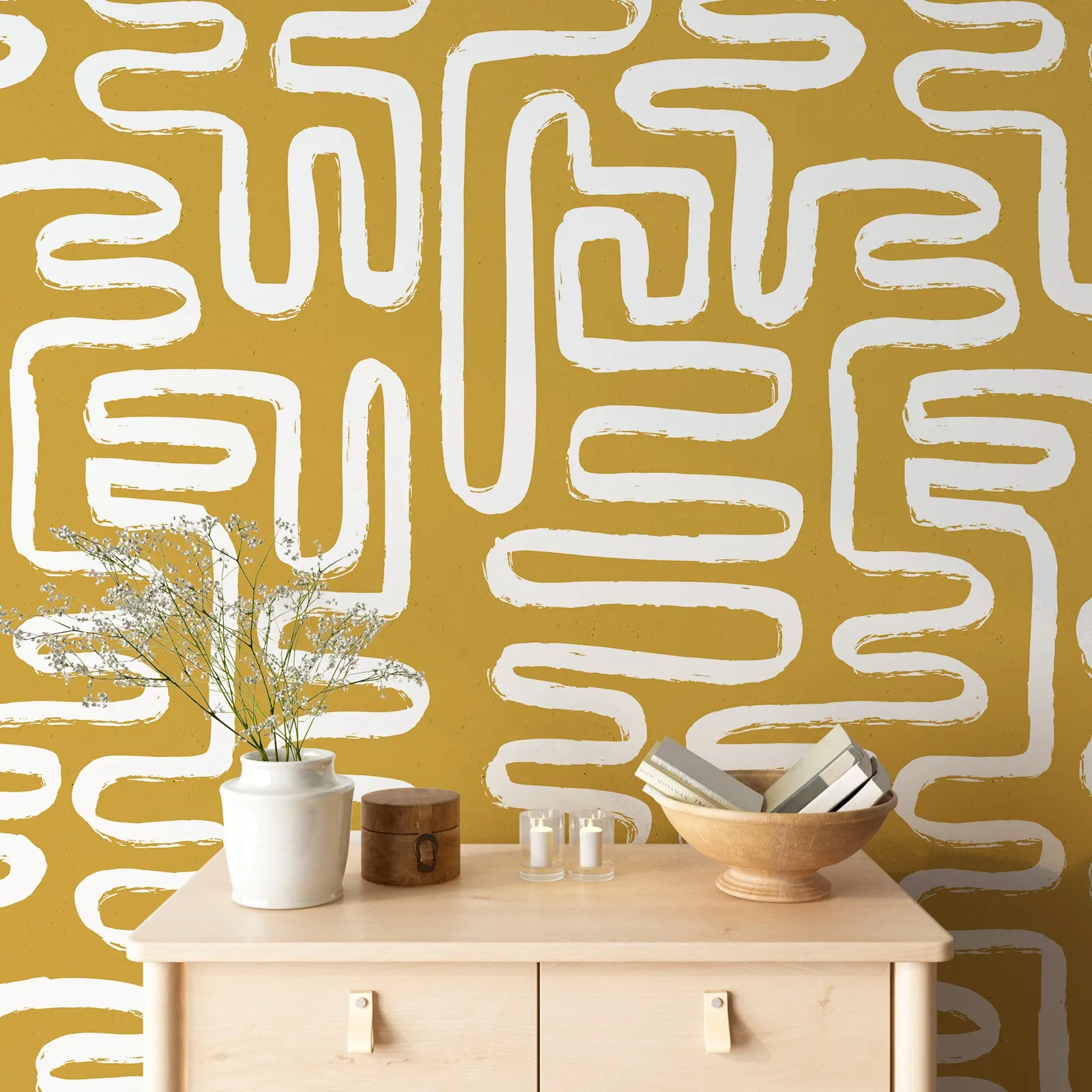 Yellow Abstract Geometric Wallpaper.Peel and Stick Wallpaper / Traditional options.Paper Wall For Bedroom More colors available