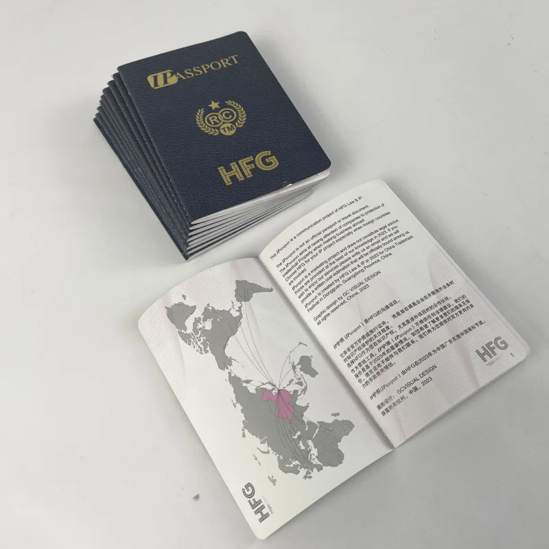 

50 0.Zhang.Custom.Customized passport-style corporate brochure business promotion Innovative hot foil sewn binding recyclabl