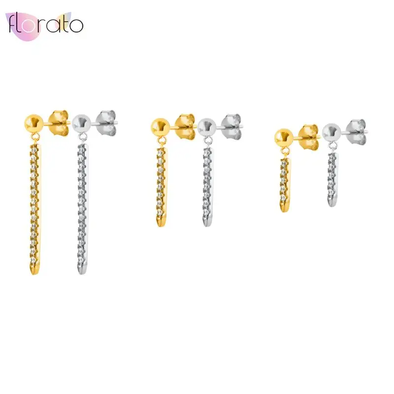 925 Sterling Silver Needle Zircon Round Bead Earrings Pendant With Long Strips in Different Sizes Fashionable Casual Jewelry