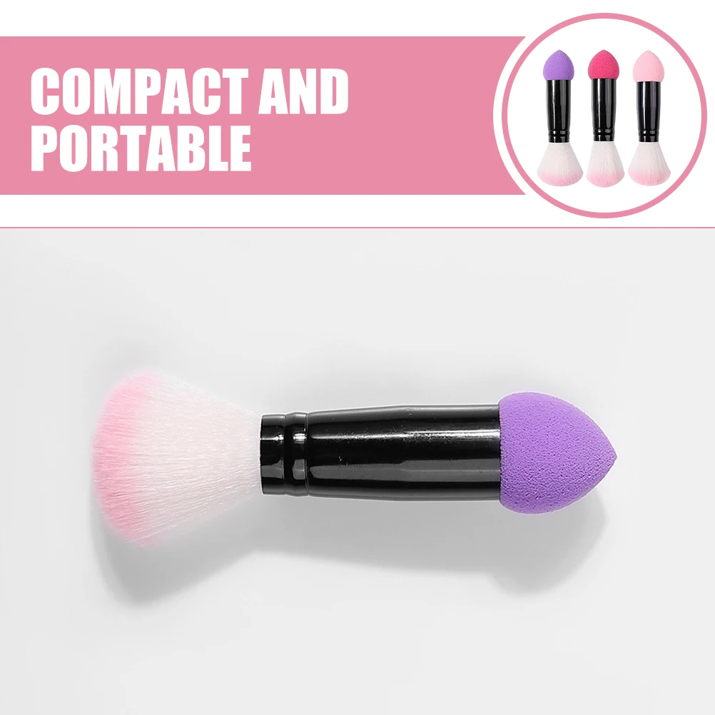 

3pcs Double Ended Makeup Brush 2 In 1 Blush Powder Foundation Cream Contour Concealer Portable Beauty Tool For Women
