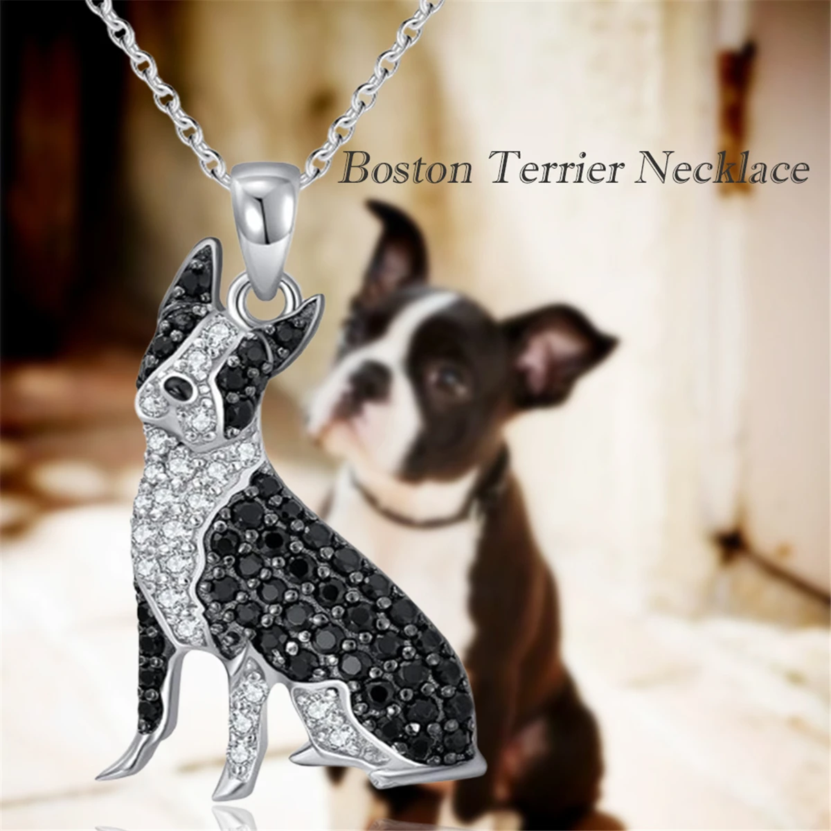 Creative Handsome Boston Terrier Pendant Necklace for Women Exquisite Pet Puppy Jewelry Accessories Holiday Gifts for Dog Lovers