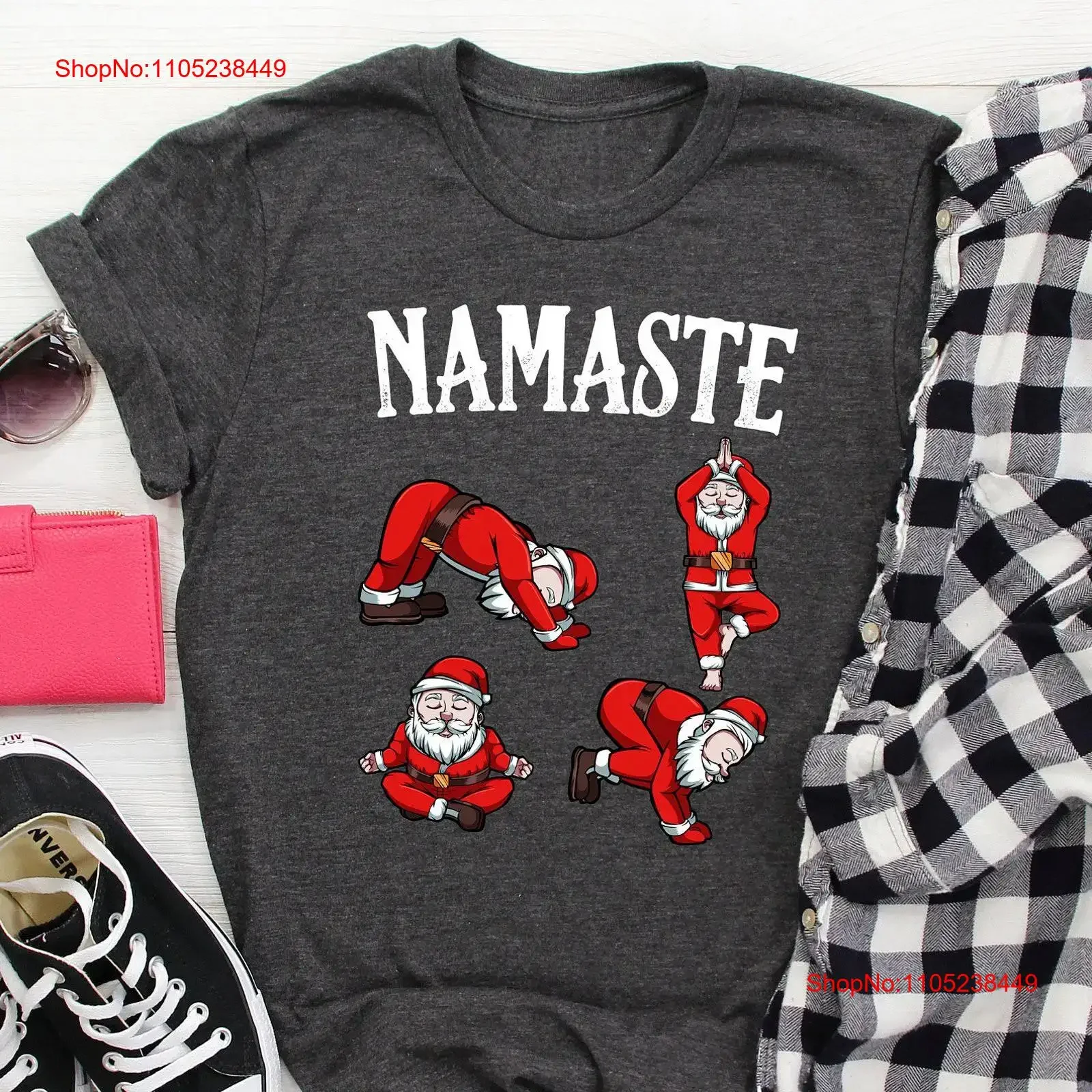 Funny Santa Claus Yoga Pose Positions T shirt Namaste SweaT Ugly Christmas Xmas Sweater vintage Washed fashion Versatile Unisex