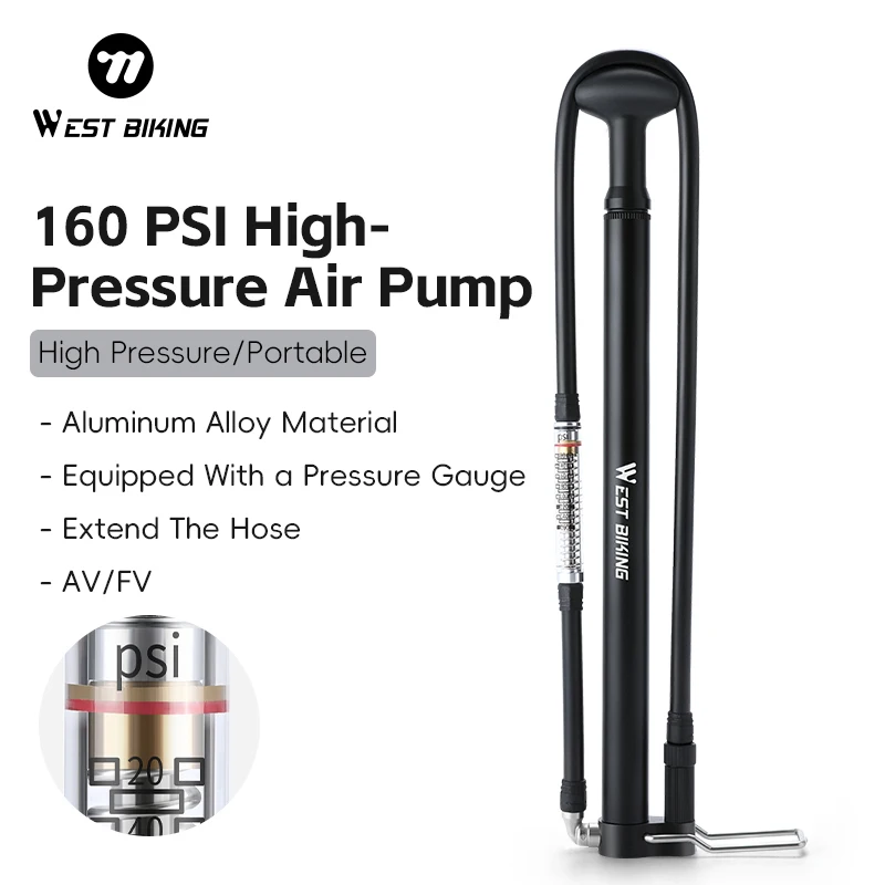 WEST BIKING Portable Bicycle Pump 160PSI High Pressure Tire Inflator For Schrader/Presta Valve MTB Road Bike Pump Accessories