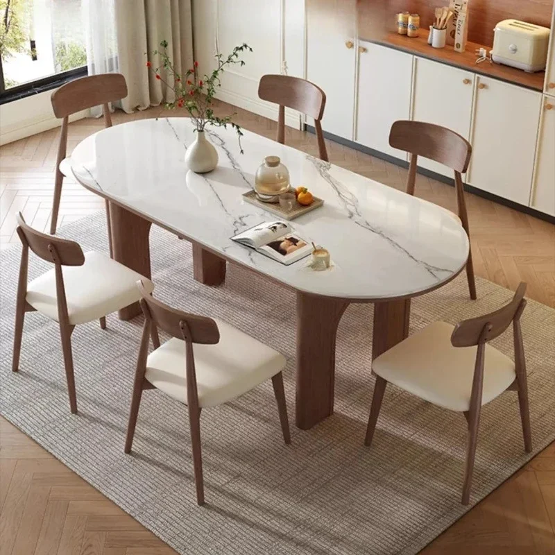 JJSolid Wood Dining Table And Chairs Combination Full Pallet Retro Style Rectangular Dining Table Rock Slab
