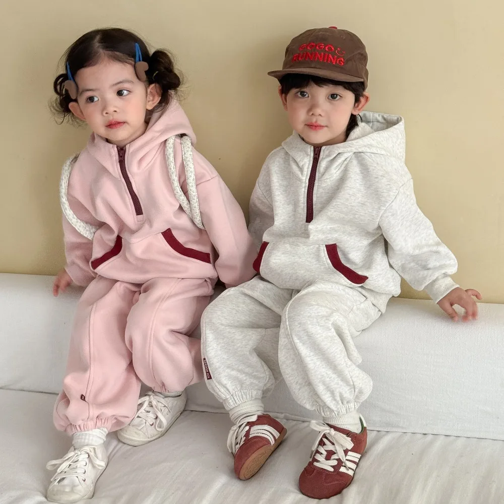 2026 New Autumn Kids Loose Tracksuit Unisex Boys Girls Casual Hoodie Sweatshirt Two Piece Outfit Spring Fall Baby Clothing Set