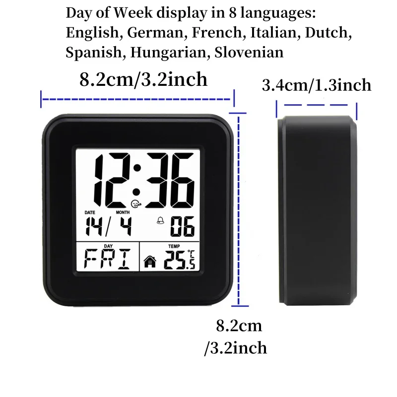 Mini sveglia digitale portatile Temperatura Data Settimana Touch Retroilluminazione Snooze Orologio da tavolo Orologio LCD alimentato a batteria 12/24 ore