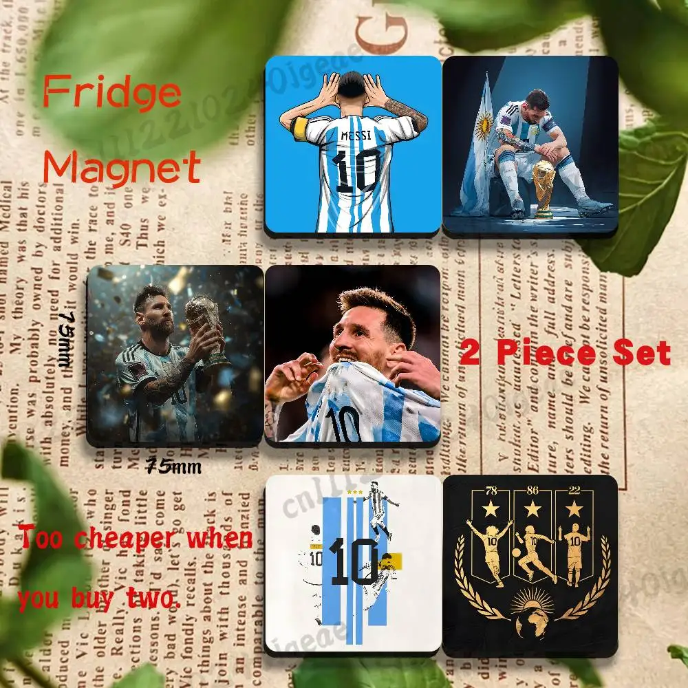 Soccer Star M-Messi 10 King 2pcs Square Decorative Fridge Magnet, Custom Printed Magnetic Sticker, Home Decoration Holiday Gift