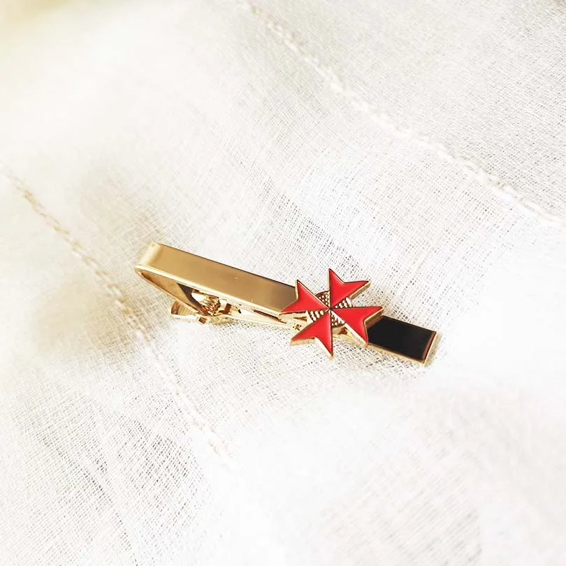 

10pcs Masons Freemason Fashion Cross Men's Neck Bar Masonic Knights Templar Red Flower Tie Clip Soft Enamel